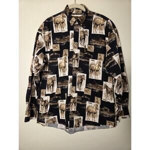 North River Outfitters Long Sleeve Shirt Men's Size M Horse Breeds Ranch Print